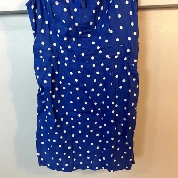 Boden Rae Linen Dress Blue & White Scattered Spot Polka Dot A-Line Dress SZ 8R - Picture 5 of 13